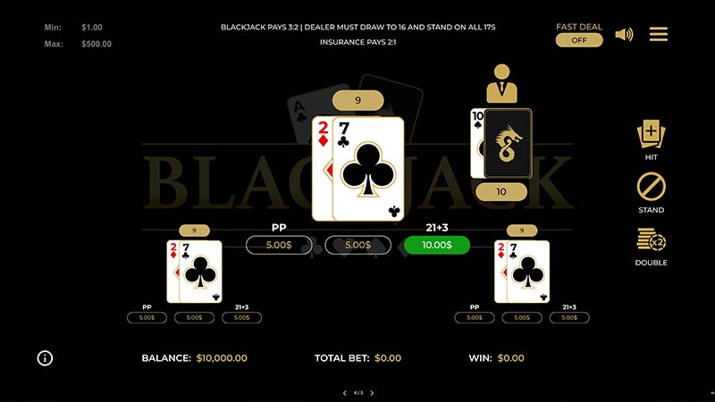 Blackjack Perfect Pair 21 plus 3