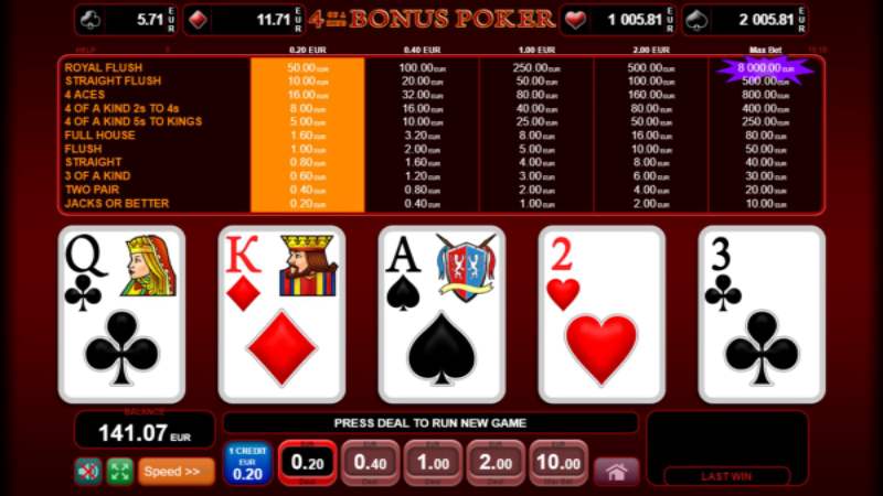 4 of a Kind Bonus Poker