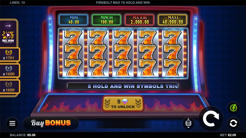 Firebolt Max 7s Hold and Win